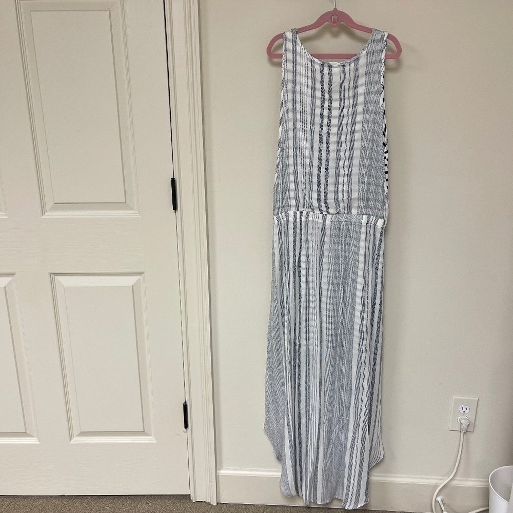 ⚡️3/$20⚡️Hummingbird: Women's Navy/White Sleeveless Striped Maxi Dress, Size S - Picture 2 of 7
